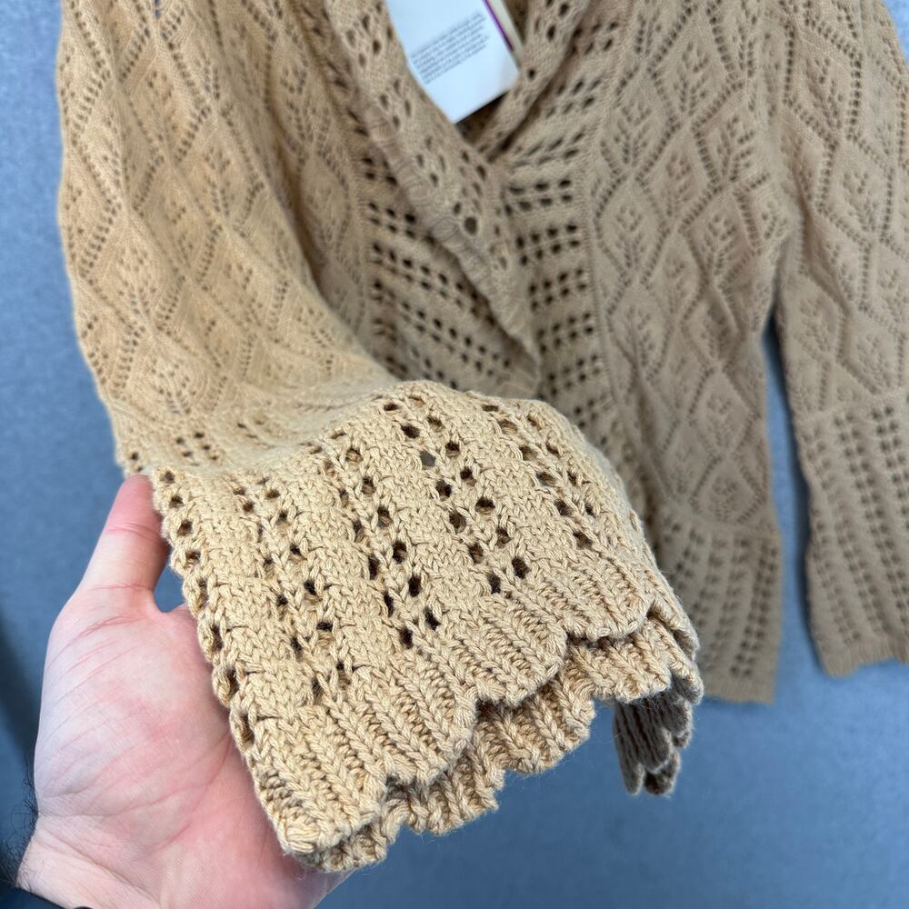 Vintage Antthony Original Sweater Womens Small Tan Crochet One-Button Cardigan - Picture 7 of 16